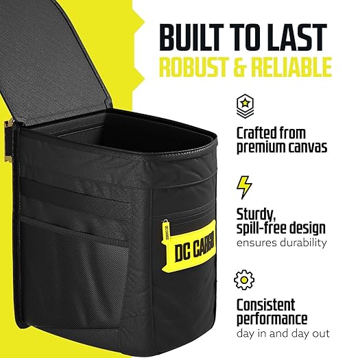 DC Cargo Mall E-Track Garbage Can – Spill-Proof Trash Cans for Trailers and RV’s – 2.5 Gallon Hanging Garbage Bin with Removable Liner & Storage Pockets – E-Track Accessories
