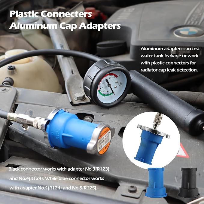 Coolant Pressure Tester Kit – Radiator System Leak Detector & Cooling Test Tool with Tesla, Porsche Adapter (27-Piece) (Nylon)