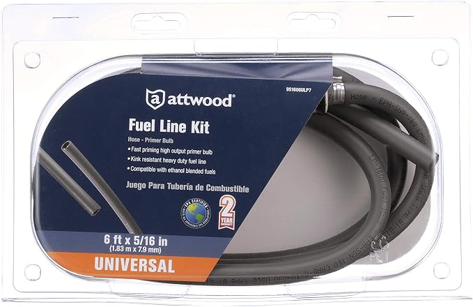 Attwood Universal Marine Fuel Line Kit, EPA Compliant, 6 Feet Long, 5/16-Inch Diameter Hose, includes Primer Bulb. (Fittings Not Included), 951606ULP7