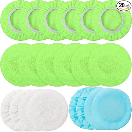 Mudder 20 Pieces Car Orbital Buffer Polisher Pad Bonnet Microfiber Max Bonnet Polishing Buffing Pad Cover (Fluorescent Green,7-8 Inches)
