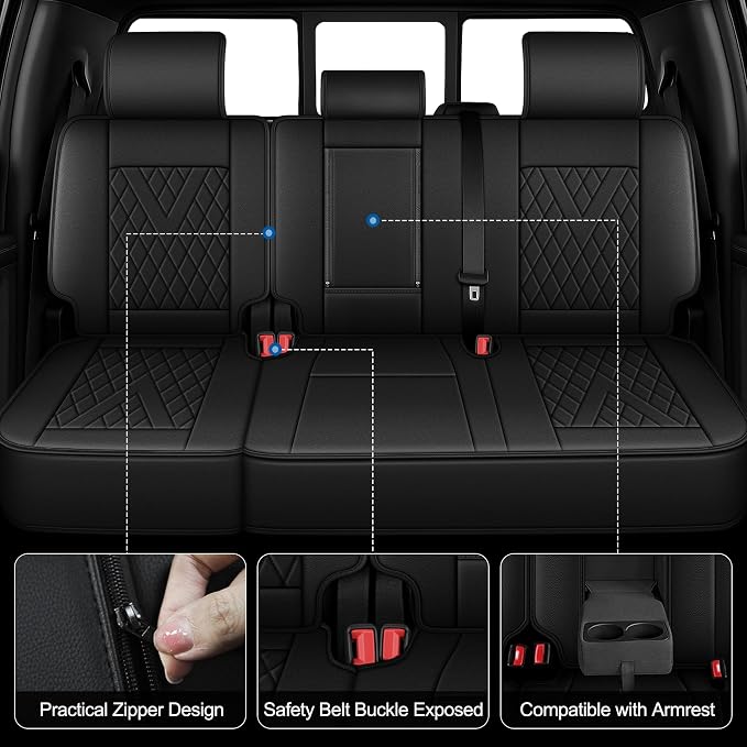 Truck Seat Covers Full Set Fit for 2009-2026 Ford F150 & 2017-2026 F250/F350/F450 Super Duty Leather Protectors Scratch-Resistant (Black)