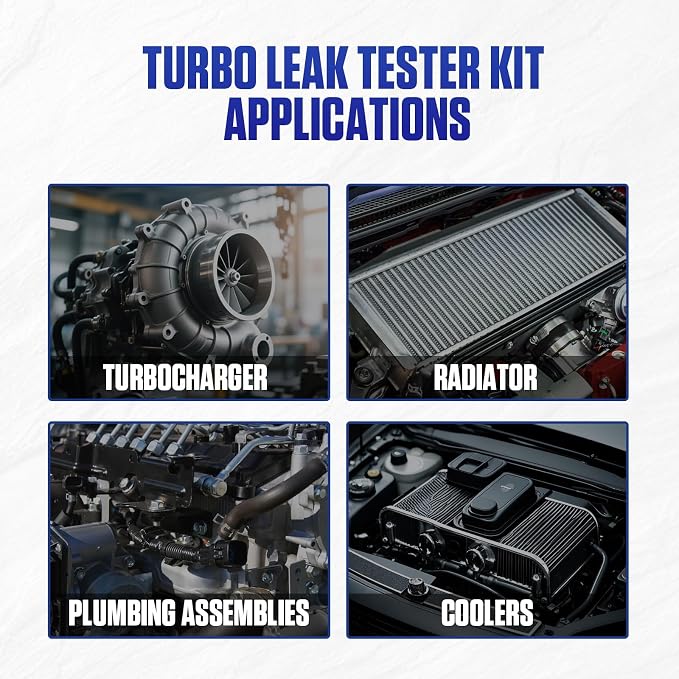 Turbo System Leakage Tester Kit with 4 Pairs of Stepped Adapters 1-3/8" to 3-1/2", Turbocharger Boost Leak Tester Kit for Most Vehicles