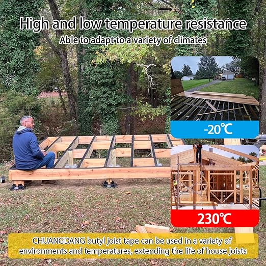 Black Joist Tape for Decking,2inx50ft,8-Pack,Deck Joist Flashing Tape,Black Butyl Joist Tapes for Joist,Roofs Beams,RV,Doors,and Fences,Anti-Corrosion,Weather-Resistant