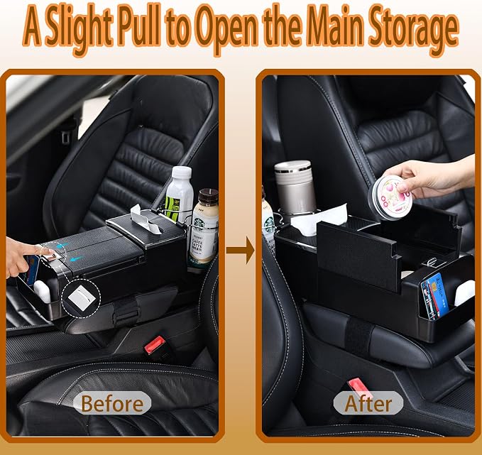 Car Center Console Organizer Armrest, Universal Multi-Function Storage Box with Card Holder, Tissue Box for Vehicle Interior Organization