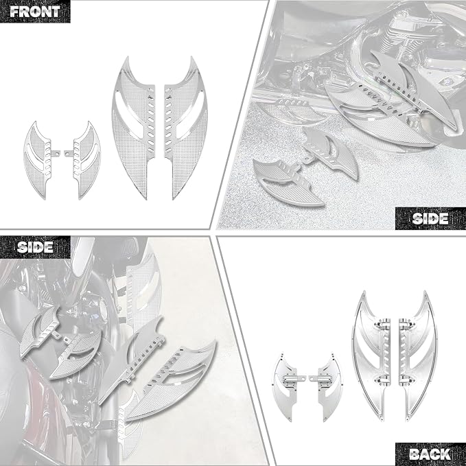 Motorcycle Floorboards CNC Tomahawk Footboards Footpegs Fit for Harley Touring Electra Glide Street Glide Road Glide Softail Dyna (F+R Floorboards Set (Chrome))