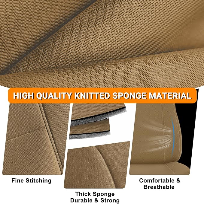 Front Seat Covers Fit for 1996-2002 Toyota 4Runner | Custom-Fit Knitted Automotive Cover (DIY Headrest Holes Required) , Tan