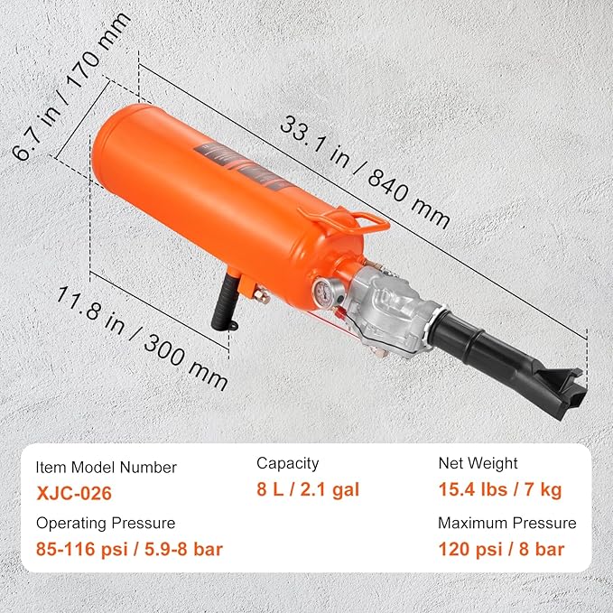 VEVOR Tire Seater, 2.1 Gal/8 L Air Tire Blaster, 120 PSI Handheld, Portable Tire Inflator Tool, 85-116 PSI Operating Pressure for Tractor Truck ATV Car and Automobile Repair