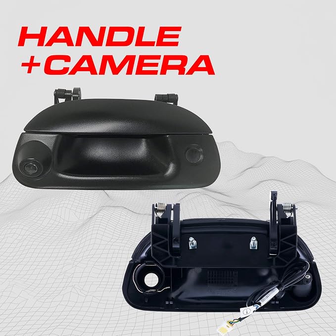 Master Tailgaters Black Tailgate Handle with Backup Camera Replacement for Ford F150 F250 F350 F450 F550 (1997-2007) | Key Hole Plug | IP68 Waterproof | Parking Grid Lines Available | Easy to Install