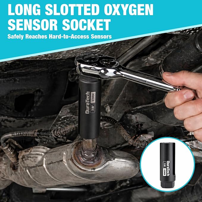 DURATECH 12-Piece Oxygen Sensor Socket Set, O2 Sensor Removal Tool Kit with 22mm, 27mm, 29mm, 7/8" and 1-1/16" Sockets, 3/8" & 1/2" Drive, Thread Chasers, O2 Sensor Socket Set with Storage Case