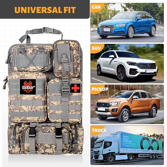 MAIKER Tactical Car Seat Back Organizer, Upgrade Tactical Vehicle Panel Organizer with 5 Detachable Molle Pouch, Universal fits for Most of Vehicle