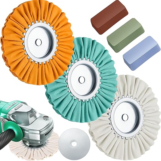 Amylove 8 Inch Airway Buffing Wheels Aluminum Wheel Polishing Kit in Diameter 5/8 Inch Arbor Hole, Polishing Compound and Metal Polish Kit for Angle Grinder(Fresh Color,6 Pcs)