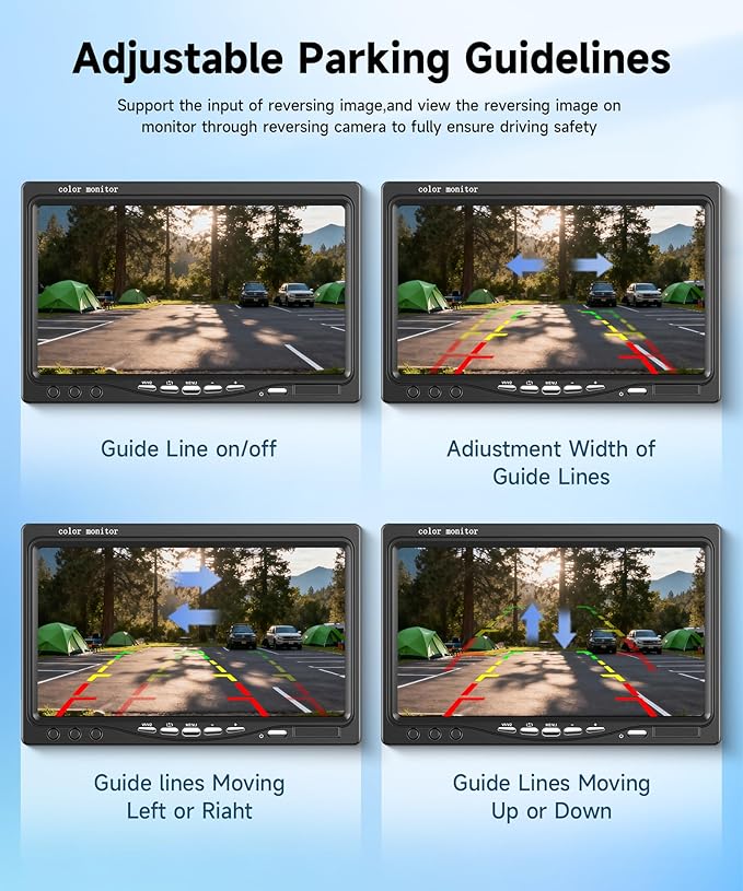 Backup Camera Kit with 7-Inch LCD Monitor, Upriding IP68 Waterproof 18IR Night Vision Rear View Camera for Trailer RV Camper Truck Pickup Bus, +32ft Extension Cable, DIY Guidelines(12V-24V)