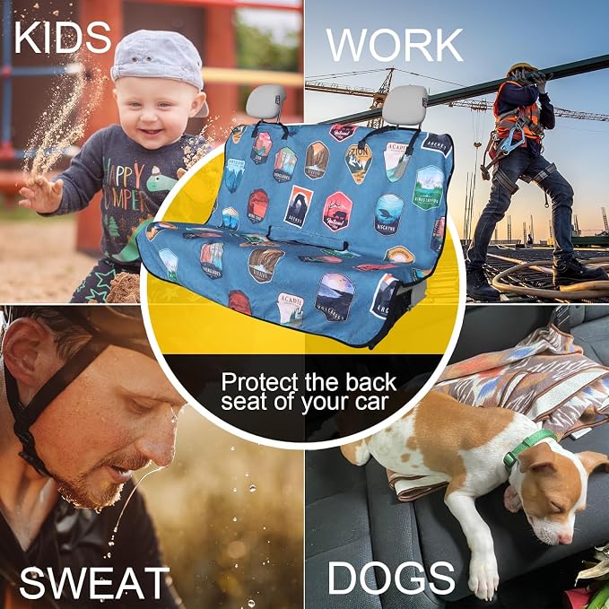 Back Seat Cover for Car Trucks Van SUV Jeep,Waterproof Rear Bench Towel Seat Covers for Dogs and Kids,Automotive Backseat Protector (National Parks)