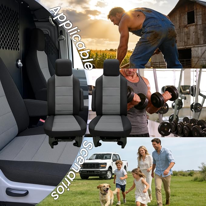 Heavy Duty Composite Fabric Protection Front Seat Covers for Ford E-150/E-250/E-350 Van 2009-2014 E-Series Cutaway/Stripped Chassis 2015-2026 High Back Bucket Seats Molded Headrest - Gray