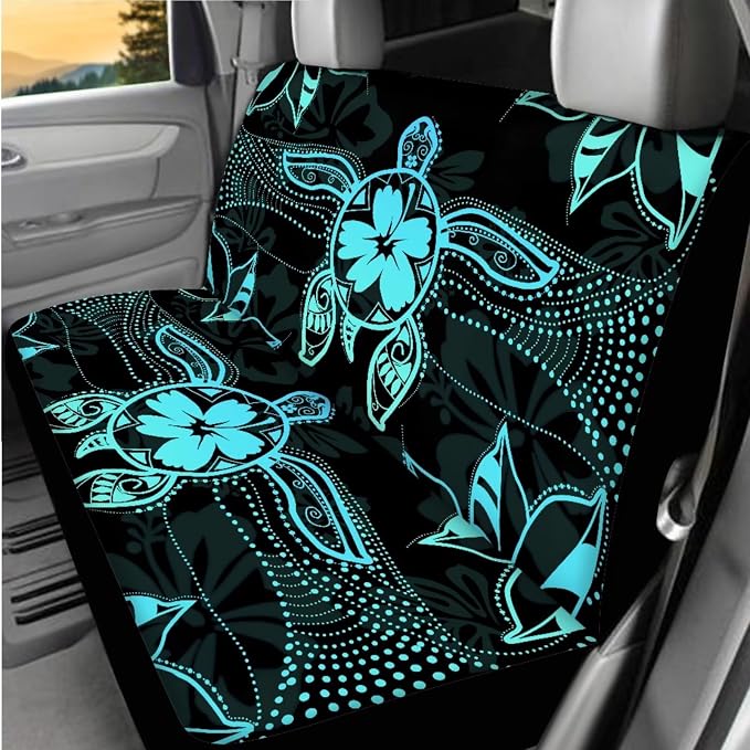 BIGCARJOB Sea Turtle Tribal Car Seat Cover Sets 12 Pcs Auto Interior Accessories Seat Belt Cover,Armrest Seat Box Cover Cushion,Cup Mats,Universal Car Seat Protector Sets