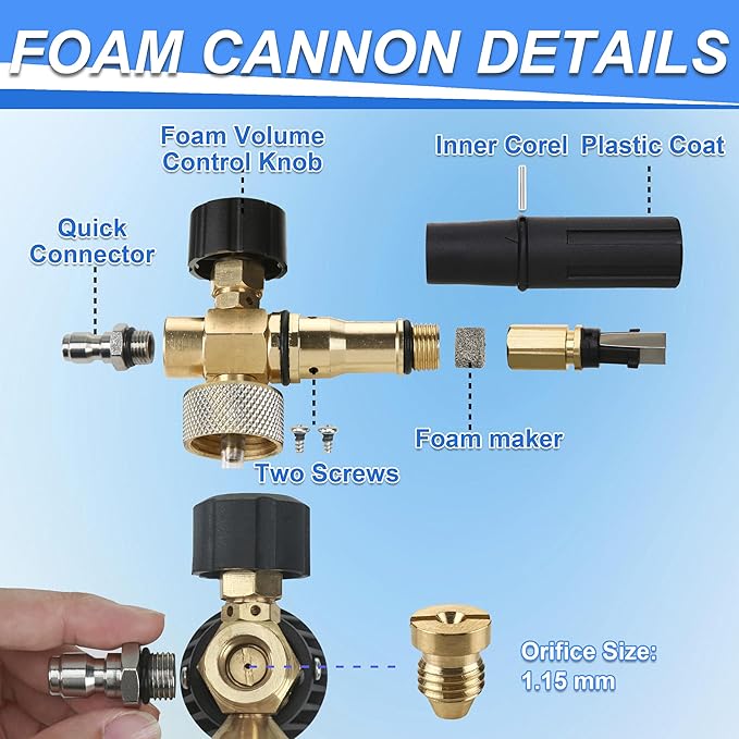 Tool Daily Foam Cannon with Dual Connector Accessory, Pressure Washer Spray Nozzle Tips with Nozzle Holder