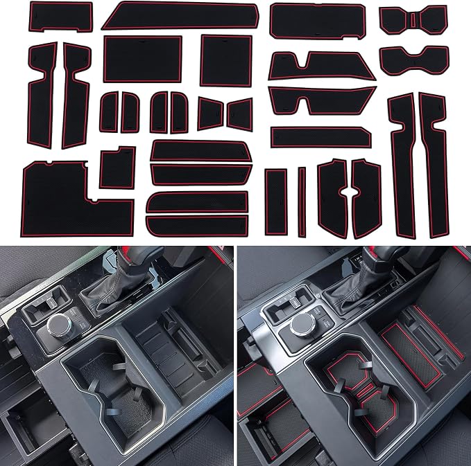TOPINSTALL Red Center Console Tray and Rubber Liners Compatible with 2022 2023 2024 Tundra Accessories, Anti-Dust Dress Up The Interior