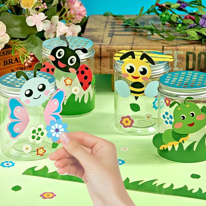Cinrobiye 24 Set Insect Bug Viewer Craft Kits DIY Spring Craft Bug Jar Observation Kit Plastic Bug Catcher Containers Science Nature Exploration Craft Party Favors Classroom Activity