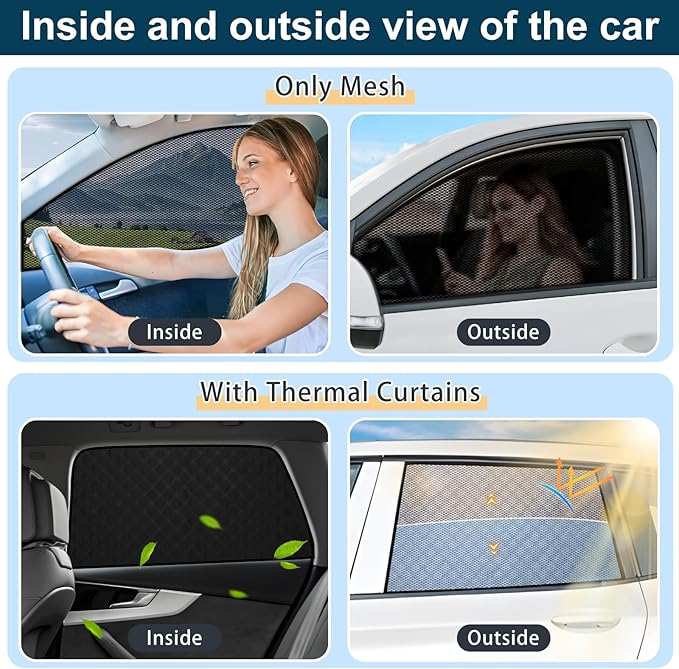 XCBYT Car Window Shades for 2019-2024 Wrangler | 2-in-1 Breathable Mesh & Blackout Side Window Covers | UV Protection & Privacy for Baby Naps, Camping & Car Rest (4 PCS)