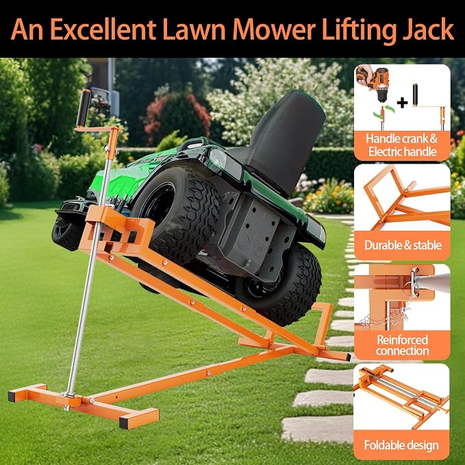Lawn Mower Lift Jack - Lifting Platform 882 lbs Capacity for Lawn Mowers & GardenTractors with Manual & Power Tool Handles