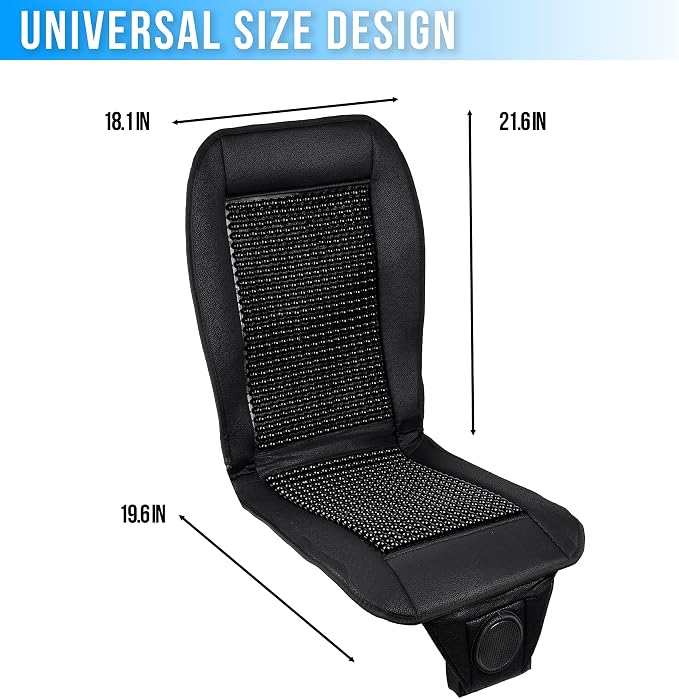 Beaded Cooling Car Seat Cover Massage Cushion, Beaded Seat Cover Black Wooden Beads with 12V Car Seat Cooling Pad Adjustable Temperature, Breathable Sweat Protector Cooling Car Seat Covers for Summer