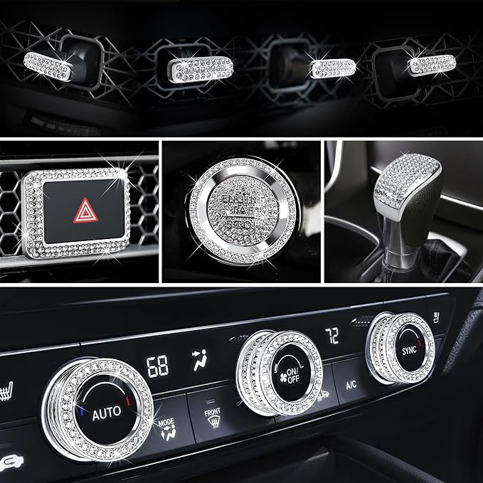 11PCS Crystal Knob Cover Trim Set - Zinc Alloy Rhinestone Interior Bling Accessories, Stylish Control Knob Caps Compatible with 2023-2025 2026 Honda Accord & Accord Hybrid