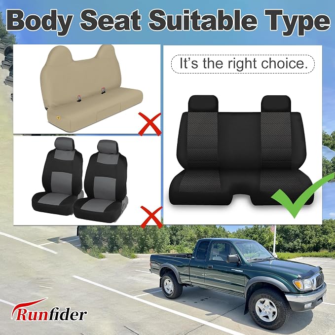Bench Seat Covers for Toyota Tacoma 1995 1996 1997 1998 1999 2000 2001 2002 2003 2004 Heavy Duty Cloth Protector Interior Accessories，Waterproof & Machine Washable, Black