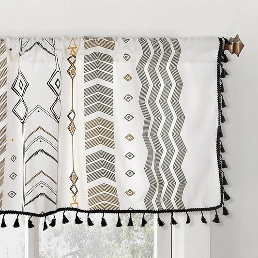 ColorBird Kitchen Window Curtains Over Sink Valance Short Boho Oven Curtain Basement Window Topper Light Filtering Rod Pocket 1 Panel for Cabinet RV (59" W x 18" L, Geometric)