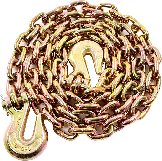 1/2 Inch x 10 Feet Transport Binder Chain G80 Safey Tow Chain with Grab Hooks 12000 Lbs Safe Work Load for Transporting Towing Tie Down Binding Equipment