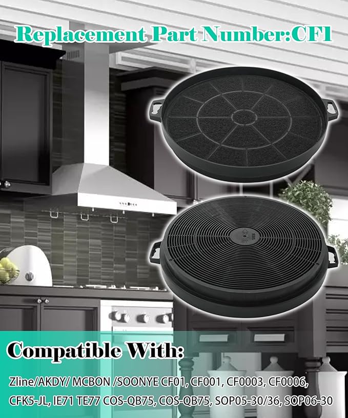2Pcs CF1 Range Hood Charcoal Filter Compatible With Zline/AKDY/MCBON/SOONYE All Range Hood Models,Replace # CF1 CF01,CF001,CF0003, CF0006,CFK5-JL,IE71 TE77 COS-QB75(Not for 587,597,9597 Series)