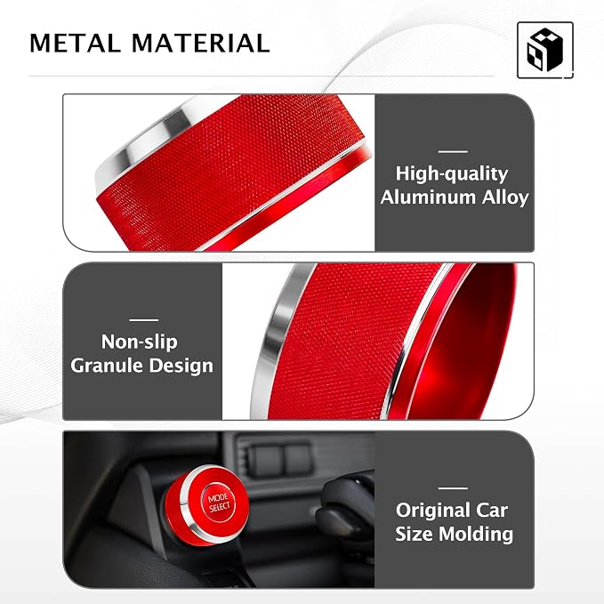for Toyota Land Cruiser 2024-2025 Accessories, 11-Pieces Aluminum Alloy Knob Cover Trim Set - Push Start, Drive Mode, 4WD Pushrod, Air Vent Ring & Lever (Red)