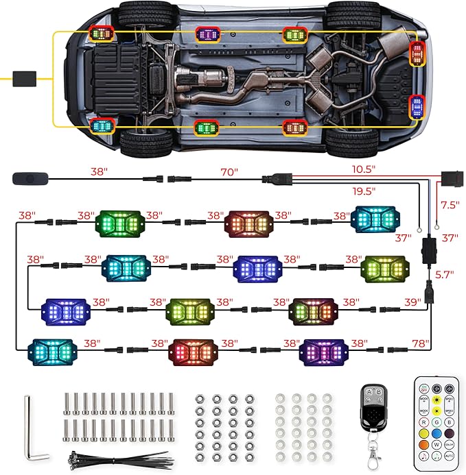 12 Pods Full Angle RGB Rock Lights Compatible with 12V Trucks Jeep UTV SUV ATV Boat Golf Cart, Waterproof Multi-Color, App/Remote Control Led Rock Lights with Music Mode(Patented)