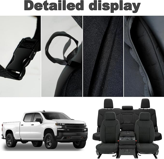 Seat Covers for Chevy Silverado & GMC Sierra 1500 Crew Cab 2019-2026 Heavy Duty Cloth Protector Interior Accessories，Waterproof & Machine Washable-Black (Front & Rear)