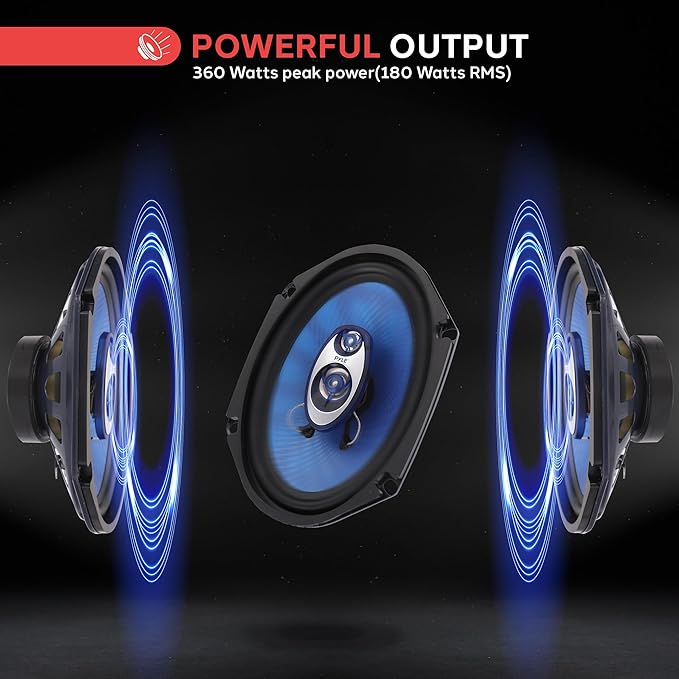 Pyle 6” x 8” Car Sound Speaker (Pair) - Upgraded Blue Poly Injection Cone 3-Way 360 Watts w/ Non-fatiguing Butyl Rubber Surround 70 - 20Khz Frequency Response 4 Ohm & 1" ASV Voice Coil - Pyle PL683BL