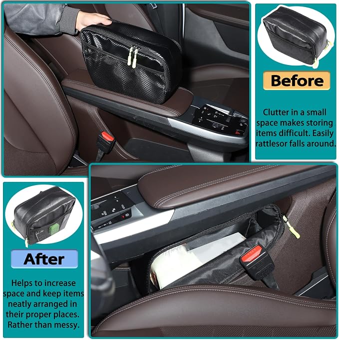 Car Storage Box Compatible with BMW X1 U11 2023 2024 2025 Lower Console Organizer Tray, Oxford cloth material Under Console storage bag Interior Accessories (Carbon Fiber Pattern)