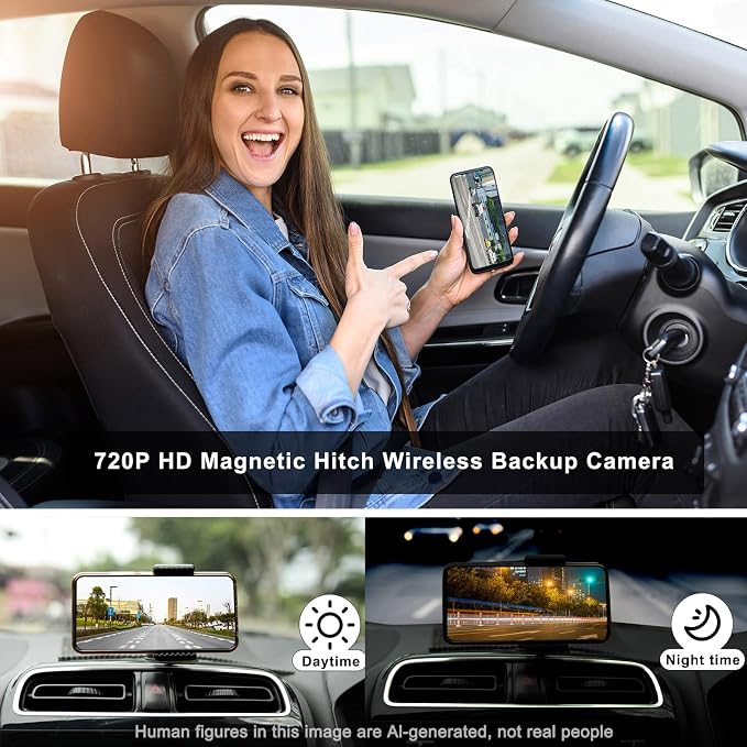 YEOIZO Wireless Magnetic Backup Camera for Trailers/RV/Camper - WiFi Rechargeable HD Night Vision, No Wiring/Drilling, Easy Hitch Alignment, Compatible with iPhone/Android/iPad (Gooseneck/Fifth Wheel)