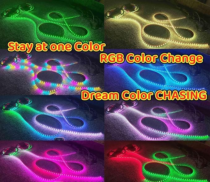 2PCS 16.5FT RGB Dream Color Chasing LED Light Strips Fit for Polaris Slingshot, Smoked Tinted Full Black Out PCB Accent Lights with App & Remote, IP65 Waterproof 33FT Total Underglow Kit