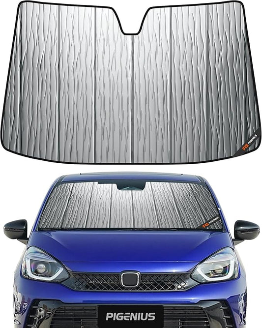Pigenius Windshield Sunshade for Honda Fit 2007-2008 (Gen 1 / GD3) Hatchback, Reversible Silver/Black