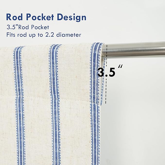 DriftAway Farmhouse Double Layer Linen Blackout Tie Up Curtains Thermal Insulated Vertical Striped Fully Lined Balloon Roman Shade Bathroom Window Adjustable Rod Pocket 45 Inch by 63 Inch Navy