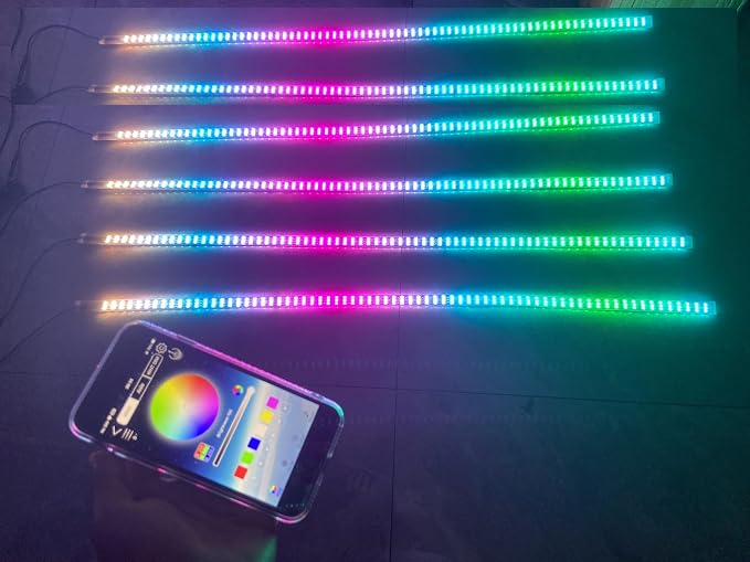6PCS 6.5FT 2Meters 78" Triple Row Treble Rolls LEDs RGB Dream Color Chasing Flow Chaser Light Strips APP+Remote for Vehicle Car Truck Slingshot Slingtoys Ryker Spyder