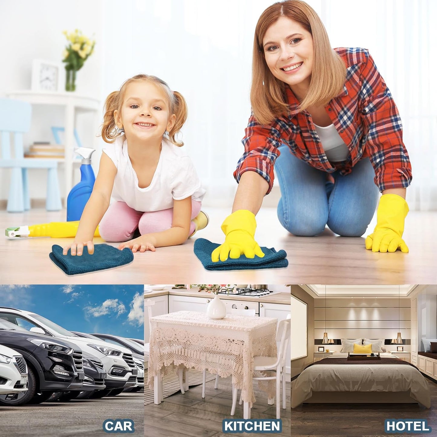 Tenare 100 Count12'' x 12'' Microfiber Cleaning Cloths Reusable Cleaning Rags Bulk Microfiber Towels Softer Highly Absorbent Washcloths for House Kitchen Car Window(Teal)