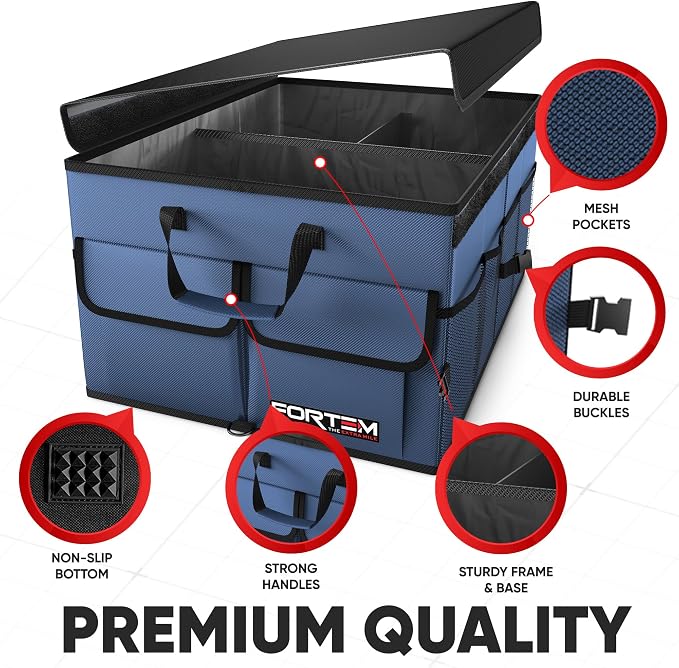 FORTEM Car Trunk Organizer (Blue, Large) + Large Windshield Sun Shade
