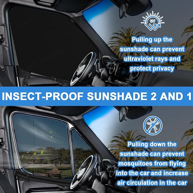 Magnetic Van Window Screens, 47 x 33 inches Double Layer Front Door Bug Screens (Pair), Universal Size for Transit Van, Promaster, Sprinter and Other Vans & Cars, Keeps Bugs Out Magnetic Bug Mesh