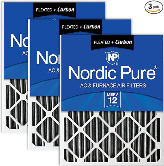 Nordic Pure 14x24x2 (Actual Size: 13 1/2 x 23 1/2 x 1 3/4) Furnace Air Filters MERV 12 Pleated Plus Carbon 3 Pack