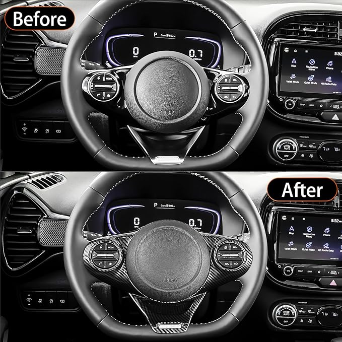 Steering Wheel Trim Cover Compatible with Kia Soul GT 2020-2026 Accessories (Carbon Fiber Pattern)