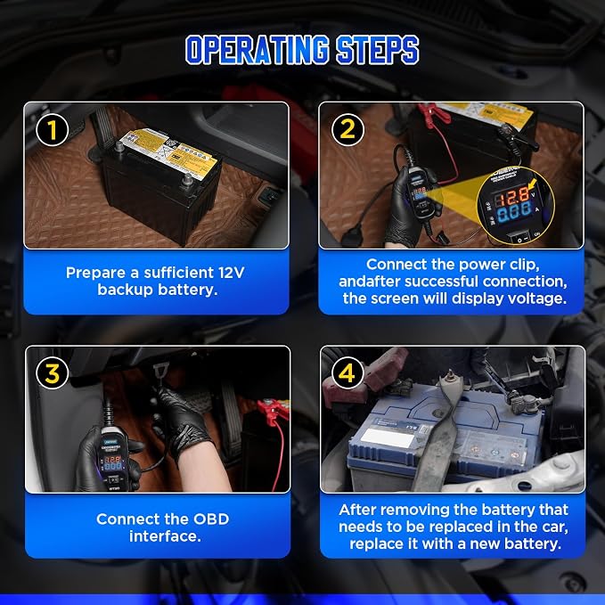 AUTOOL OBD II Car Memory Saver Cable 12V Vehicle ECU Emergency Power Supply Cable Digital Display OBD II Battery Leakage Detective Kit with 3A Fuse & 2 Alligator Clips