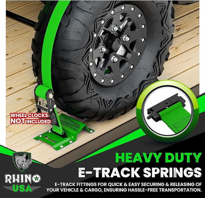 Rhino USA E Track Ratchet Tie Down Straps (4,500lb Break Strength) - Includes (2) Premium 2" x 16' eTrack Tie Downs - Ultimate Heavy Duty eTrack Cargo Strap System for Trailer, Truck, Motorcycle