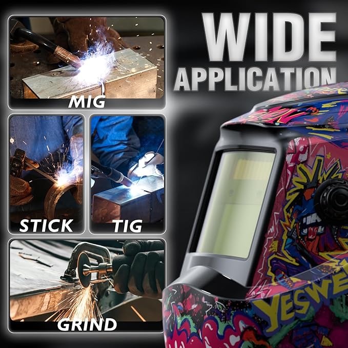 YESWELDER Auto Darkening Welding Helmet, Blue Light Blocking, 1/1/1/1 True Color Solar Powered Welding Hood with 2 Arc Sensors, Wide Shade 3.5/9-13 Welder Mask for TIG MIG ARC and Grind