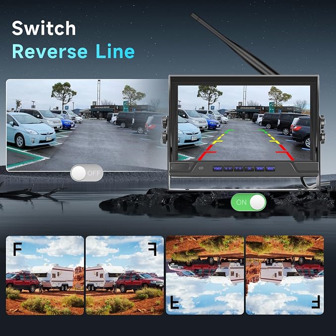 9-Inch Wireless Backup Camera for Truck- 4 Channel Split Screen Monitor with IR Night Vision, Blind Spot Warning, IP 68 Waterproof, Loop Recording, 2 Backup Camera for Trailer, RV, Pickup, Cars