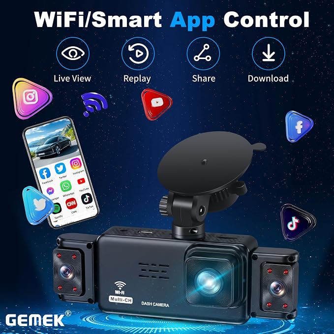 5 Channel Dash Cam 360° View 5G WiFi & APP Control, GEMEK 2K Front and Rear Inside, Left Right Dash Camera for Cars Free 64GB TF Card, G-Sensor, Night Vision, 24H Parking Mode